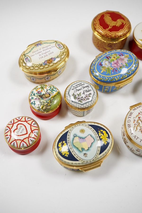 Seventeen enamel boxes - fourteen Halcyon days commemorative boxes and three others